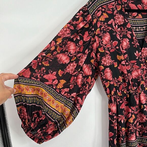 Alice + Olivia Multicolored Floral Mandarin Long Sleeve V-neck Mini Dress Size 6 - Picture 9 of 11